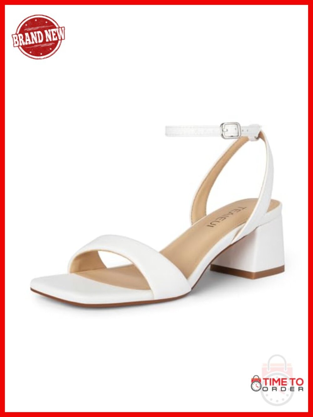Block Heels Women Square Open Toe Ankle Strap Sandals 2 Inch
